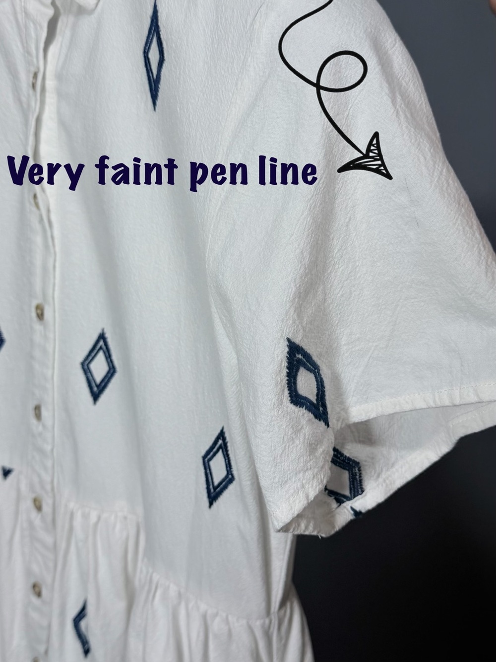 Polagram | White Embroidered Button Front | 100% Cotton | Shirt Dress | Medium - Picture 7 of 7